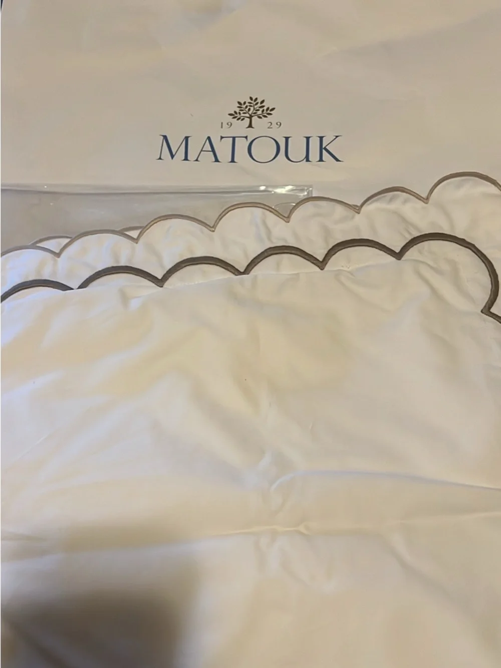 Matouk White and Taupe Scalloped Embroidered Pillow Sham